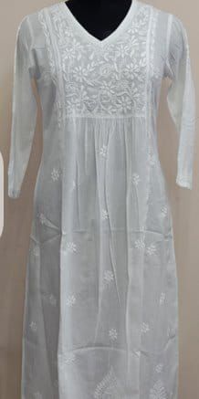 Yog Neck Cotton Chikankari Long Kurti