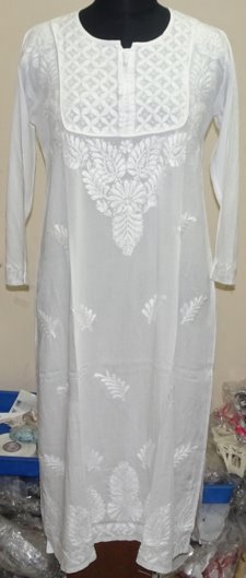 Yog Neck Cotton Chikankari Long Kurti