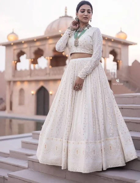 White Chikankari Lehenga