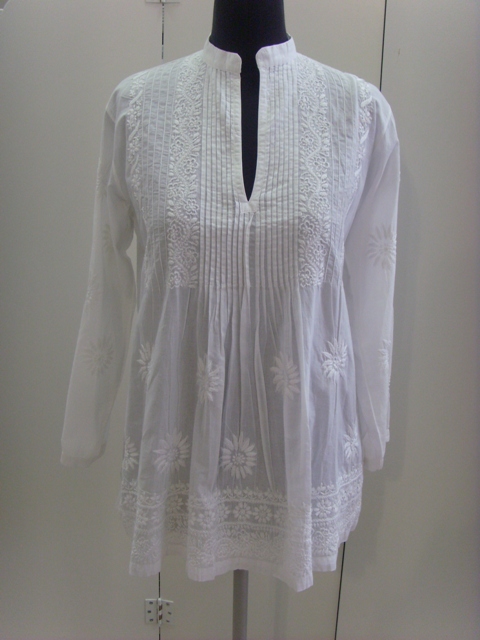 Collar V Neck Plates Lucknowi Chikankari Short top